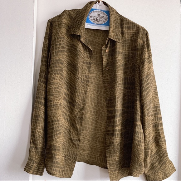 Vintage green printed button-up blouse - Picture 5 of 5